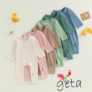 Geta- ชุดนอนจั๊มสูทรอมเปอร์ แขนยาว คอกลม มีซิป 2 ทาง สําหรับเด็กทารกแรกเกิด