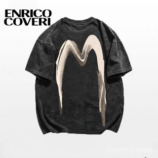 Enrico COVERI เสื้อยืดแขนสั้น ผ้าฝ้าย ทรงหลวม สไตล์ญี่ปุ่น ย้อนยุค สําหรับผู้ชาย ZT1Z