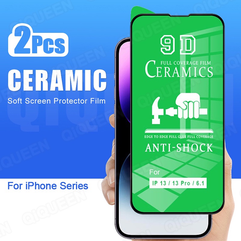 ฟิล์มกระจกนิรภัยเซรามิค กันรอยหน้าจอ 9D ยืดหยุ่น สําหรับ iPhone 15 14 13 12 11 Pro Max 14 Plus XR X XS Max 2 ชิ้น