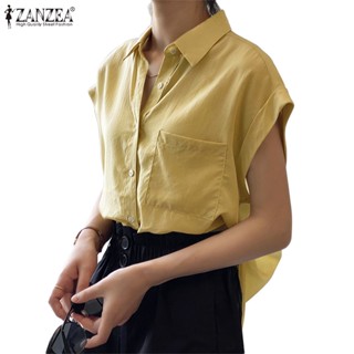 Zanzea เสื้อเชิ้ต แขนสั้น กระดุม สีพื้น แฟชั่น สําหรับผู้หญิง