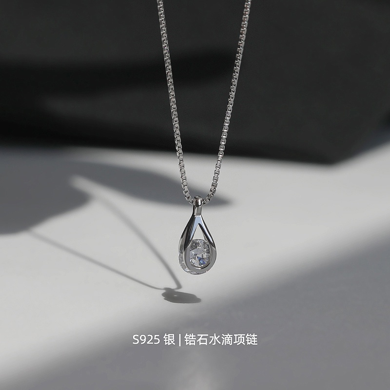 สร้อยคอโซ่เงิน 925 จี้รูปหยดน้ํา ประดับเพทาย คริสตัล เรียบง่าย เครื่องประดับ สําหรับผู้หญิง