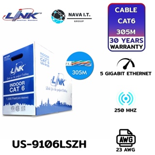 COINSคืน15%⚡FB9JMZV6⚡ LINK US-9106LSZH CAT 6 UTP (250 MHZ) W/CROSS FILLER 23 AWG LSZH LAN CABLE รับประกัน 30ปี