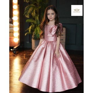 Pink Glitter Dress Girls เซท 2 ชิ้น เดรสเด็ก ชุดไปงานสีชมพู กริตเตอร์ ชุดกระโปรงยาวสีชมพูระยิบระยับ+ที่คาดผมคละแบบ Pi...