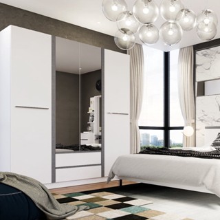 SB Design Square ตู้เสื้อผ้าบานเปิด รุ่น Ricchi สีขาว (180x59x210 ซม.) แบรนด์ SB FURNITURE