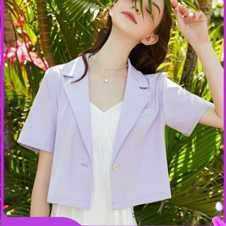 FOX`L🎈เสื้อสูทแขนสั้น blazer ผู้หญิง เสื้อสูท blazer crop สีขาว เสื้อสูทแฟชั่นผู้หญิง ปุ่มเดียว เสื้อโค้ทขนาดเล็ก 4 สี