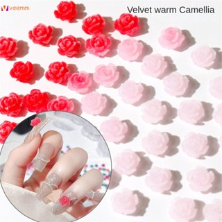 ตามมาตกแต่งเล็บ Flocking Temperature Change Nail Accessories Camellia Flower Flat Bottom Decorative Resin Velvet Nail Accessories Rose veemm