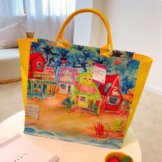 กระเป๋าสะพายไหล่ กระเป๋าช้อปปิ้ง ทรงโท้ท กันน้ํา ลายภาพวาดสีน้ํามัน ANICI สไตล์ฮาวาย สําหรับผู้หญิง นักเรียน