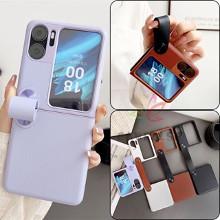 เคสโทรศัพท์มือถือหนัง ฝาพับ กันกระแทก พร้อมช่องใส่บัตร และสายคล้องมือ หรูหรา สีตัดกัน สําหรับ OPPO Find N2