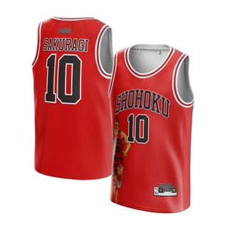 เสื้อกีฬาบาสเก็ตบอล แขนสั้น ลายทีม Sakuragi Flower Road Xiangbei Jersey 10 Slam Dunk สีแดง