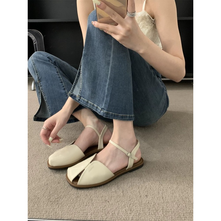 รองเท้าแตะ ส้นแบน แต่งสายรัดข้อเท้า แต่งรูกลวง แฟชั่นสําหรับผู้หญิง - รูปที่ 5