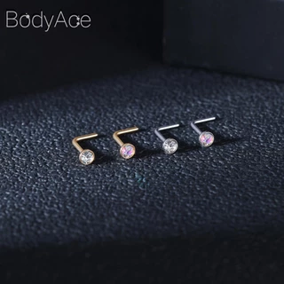 Bodyace 1 ชิ้น 0.8 / 1.0 มม. ลูกบาศก์เพทายจมูกกระดุมสแตนเลสรูปตัว L เจาะจมูกหัวใจดาวสี่เหลี่ยมเจาะรูจมูก