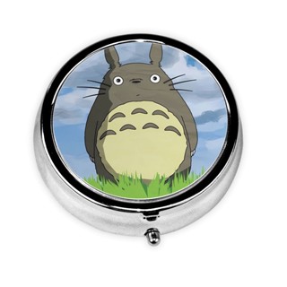 Totoro กล่องยา วิตามิน ทรงกลม สีเงิน แบบพกพา 2.1 นิ้ว สําหรับเดินทาง