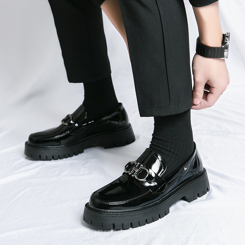 < Fengyuan รองเท้าหนัง ส้นหนา สไตล์นักธุรกิจ 21288 รองเท้าโลฟเฟอร์ หนังมันวาว หัวกลม พื้นหนา สไตล์เกาหลี สําหรับผู้ชาย