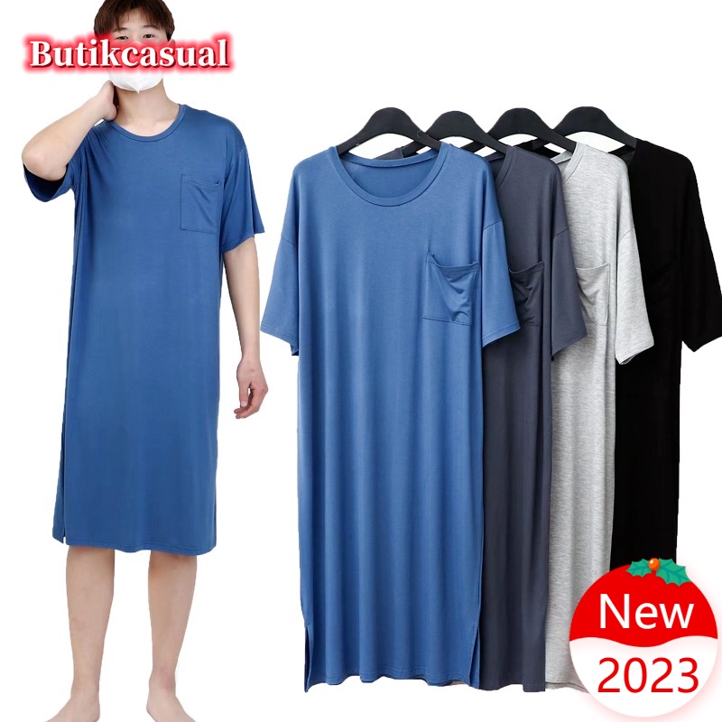 ผู้ชาย nightgown modal ผ้าฝ้ายแขนสั้น pijamas ธรรมดา 2025 ฤดูร้อนหลวมชุดนอนบางเสื้อลําลอง