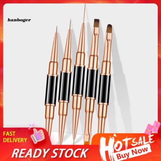 Han แปรงปากกา ขนแปรงนุ่ม สองด้าน สีโรสโกลด์ ความตึงสูง สําหรับตกแต่งเล็บ DIY 5 ชิ้น