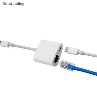 Outstanding อะแดปเตอร์แปลงสายเครือข่าย Type-C เป็น RJ45 พอร์ตอีเธอร์เน็ต PD สําหรับชาร์จโทรศัพท์มือถือ