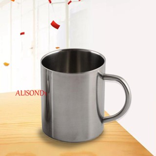 ALISOND1 แก้วน้ําสเตนเลส สองชั้น ป้องกันน้ําร้อนลวก ขนาด 300 มล. แบบพกพา สีเงิน