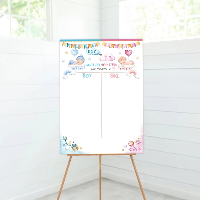 Gender GROUP Reveal Game for Baby Shower with Poster 36pcs Girl หรือ Boy Voting Stickers