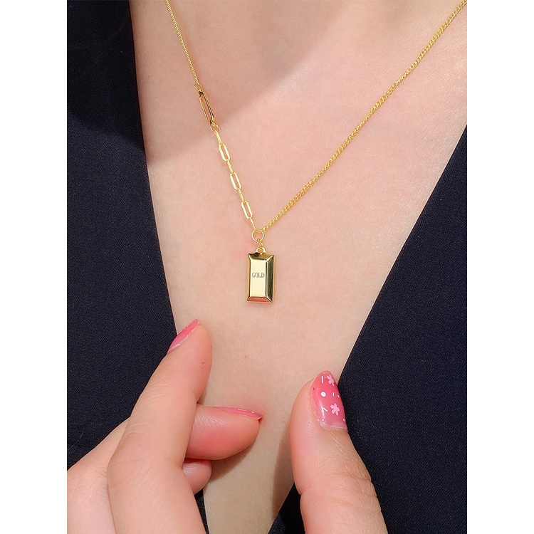 Ht สร้อยคอ เหล็กไทเทเนียม ชุบทอง 18K จี้อิฐ ขนาดเล็ก เครื่องประดับ สําหรับผู้หญิง - รูปที่ 2