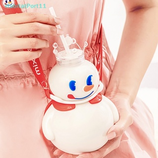 Habitatport Kawaii ขวดน้ําดื่ม แบบใส ไร้ BPA ขนาดพกพา สําหรับชา นม กาแฟ น้ําผลไม้ เครื่องดื่ม