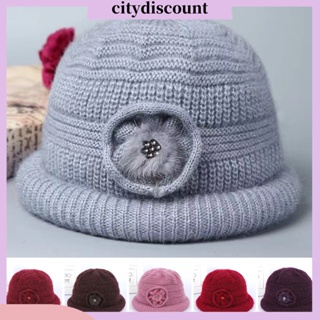 &lt;citydiscount&gt; หมวกถักนิตติ้ง ลายดอกไม้ สไตล์วินเทจ สีพื้น สําหรับผู้หญิงวัยกลางคน