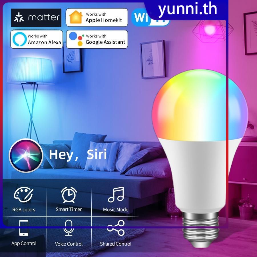 Fit Homekit Matter Wifi หลอดไฟอัจฉริยะ E27 220v 110v Siri App Voice Timing Remote Contorl Wifi Smart Night Light Alexa Google Apple Home Yunni