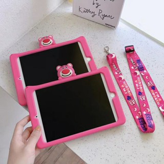 สําหรับ Xiaomi MiPad 5 5Pro 11 นิ้ว Redmi Pad 10.6 เปลือก 3D Cute Cartoon Strawberry Bear Soft TPU Case ชุดการ์ตูน เคสซิลิโคน ด้วยเชือกแขวน