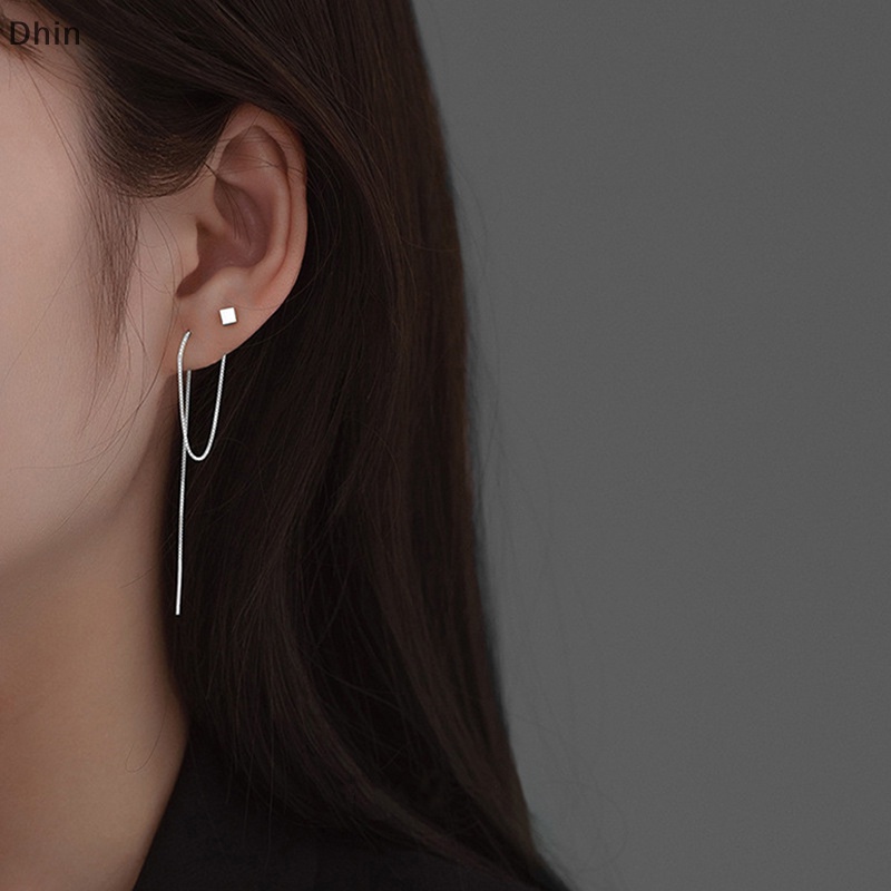 [Dhin] Simple Style Box Chain Tassel Drop Earrings For Women Long Dangle Earring Line Accessories Thin Mini Trendy Ear Jewelry COD