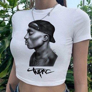 Tupac cyber y2k yk2 เสื้อครอปท็อป สไตล์แฟรี่ สําหรับผู้หญิง