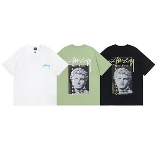 Stussy เสื้อยืดคอกลม แขนสั้น ผ้าฝ้าย พิมพ์ลายรูปปั้น สไตล์เรโทร แฟชั่นสําหรับผู้ชาย และผู้หญิง Rtsdus