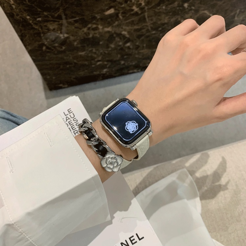Camellia สายนาฬิกาข้อมือหนัง โลหะ ยาว สําหรับ Apple Watch Series Ultra 9 8 7 6 SE 5 4 3 2 1 ขนาด 42 44 45 49 มม. 38 40 41 มม.