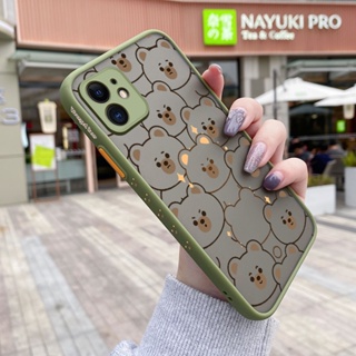 สําหรับ iPhone 11 11 Pro 11 Pro Max เคสการ์ตูนหมีน่ารัก บาง ขอบสี่เหลี่ยม ดีไซน์ใหม่ กันกระแทก ฝ้า ใส เคสโทรศัพท์แข็ง