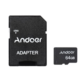 Andoer การ์ดหน่วยความจํา 64GB Class 10 การ์ด TF และอะแดปเตอร์การ์ด TF สําหรับกล้องติดรถยนต์ โทรศัพท์มือถือ PC เครื่องเล่นเสียง GPS