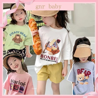 🍓GNR BABY🍊เสื้อยืดแขนสั้นลําลอง ผ้าฝ้าย พิมพ์ลายการ์ตูน ทรงหลวม สําหรับเด็กผู้หญิง อายุ 3-12 ปี