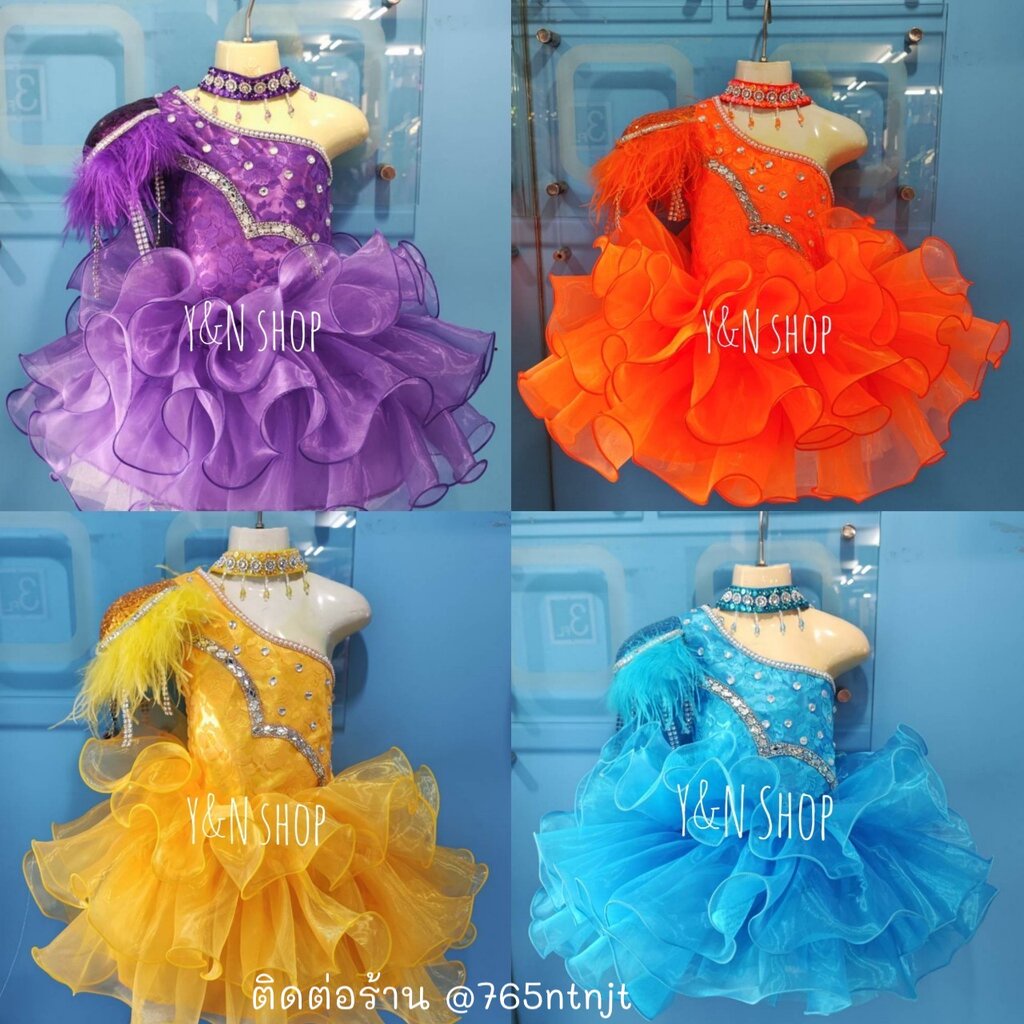 Y&NShop ชุดดรัมเมเยอร์ ชุดเชียร์ลีดเดอร์ เด็กหญิงอนุบาล-ประถมต้น แบบชุดไหล่ข้างเดียว