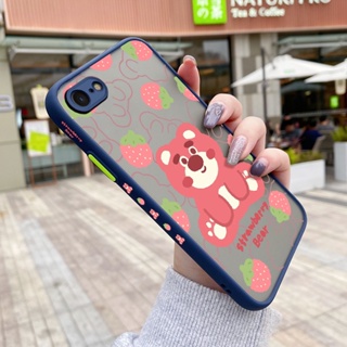 สําหรับ iPhone 7 8 se 2020 7 Plus 8 Plus เคสการ์ตูน หมีสตรอเบอร์รี่ กันกระแทก เคสโทรศัพท์แข็ง ขอบสี่เหลี่ยม รูปแบบ ซิลิโคนนิ่ม เคสป้องกัน