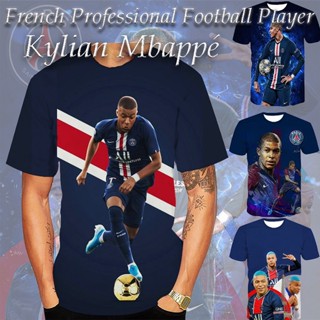 เสื้อยืดแขนสั้นลําลอง พิมพ์ลายนักฟุตบอล Kylian Mbappé Fans Jerseys 3 มิติ แฟชั่นฤดูร้อน สําหรับผู้ชาย
