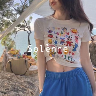 Solenne  เสื้อครอป เสื้อยืดผู้หญิง ครอป baby tee สาวเรโทร 2023 NEW Style Trendy คุณภาพสูง Comfortable Chic A29J1K2 36Z230909