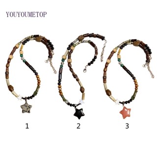 Youyo สร้อยคอโชคเกอร์ จี้ดาวธรรมชาติ ลูกปัดไม้ ไหปลาร้า สําหรับผู้หญิง เด็กผู้หญิง