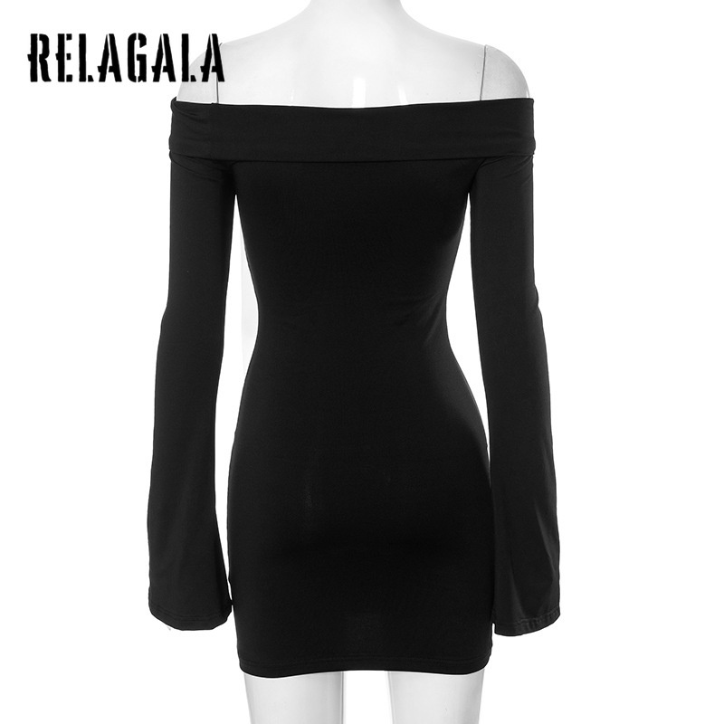 RelaGala ผู้หญิงแฟชั่นใหม่ Casual Simple แขนยาวไหล่ Bow Slim Hip Wrap Dress — صورة 7