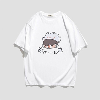 แฟชั่น Jujutsu Kaisen อะนิเมะเสื้อยืดแขนสั้นน่ารัก Gojo Satoru รูปแบบพิมพ์ผ้าฝ้ายแขนสั้นเสื้อยืดฤดูร้อนใหม่ เสื้อผ้า