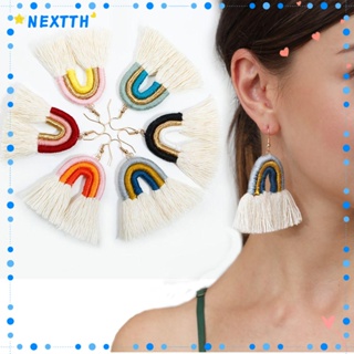 NEXTTH เครื่องประดับ ต่างหูระย้า ห้อยพู่ สีรุ้ง สไตล์วินเทจ