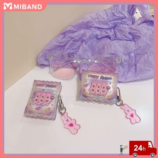พร้อมสต็อก Candy Airpods เคสป้องกันสุนทรียศาสตร์สำหรับ Airpods 3d น่ารัก 1 2 Pro รุ่นที่สามไล่ระดับเปลือกสีม่วงกระต่ายมีความสุขจี้กล่องหูฟังหูฟังไร้สายนักเรียน