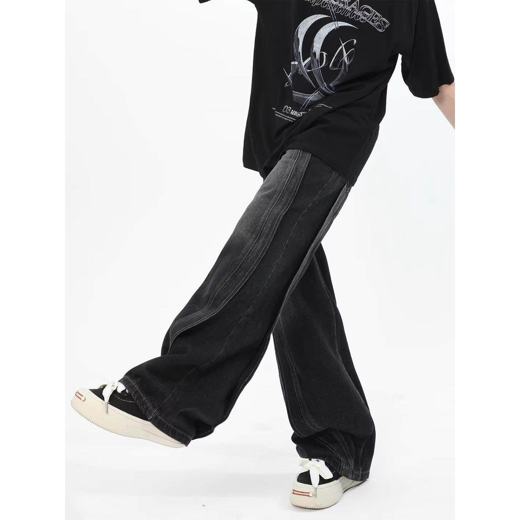 MNO.9 JEANS 8855 กางเกงยีนส์ชาย ทรงกระบอกหลวม วินเทจ แต่งผ้าต่อ - รูปที่ 4