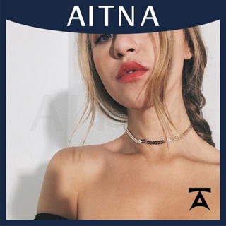 Aitna สร้อยคอโชคเกอร์ สองชั้น จี้รูปก้างปลา ใบไม้ เครื่องบิน เครื่องประดับ