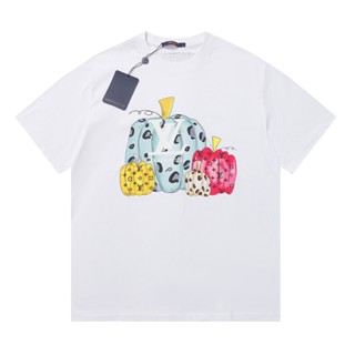 Lv-เสื้อยืดคอกลม แขนสั้น พิมพ์ลายฟักทอง Yayoi Kusama แฟชั่นสําหรับผู้ชาย และผู้หญิง Kjuaw