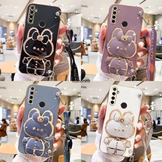 เคส Realme 5 Pro เคส Realme 5i 5s เคส Realme 6i C3 Casing Realme 7i C17 Case Realme C21 C31 Case Realme C33 Case Realme C35 Case Cartoon Stand Vanity Mirror Case Bunny Rabbit Holder Crossbody Phone Strap Cover Cassing Cases Case KD กระจก ลายการ์ตูนกระต่าย