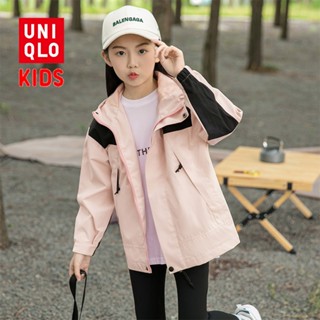 UNIQLO เสื้อแจ็กเก็ตกันลม กันน้ํา ลายพราง แฟชั่นฤดูใบไม้ผลิ และฤดูใบไม้ร่วง สําหรับเด็กผู้ชาย และเด็กผู้หญิง [120-170]