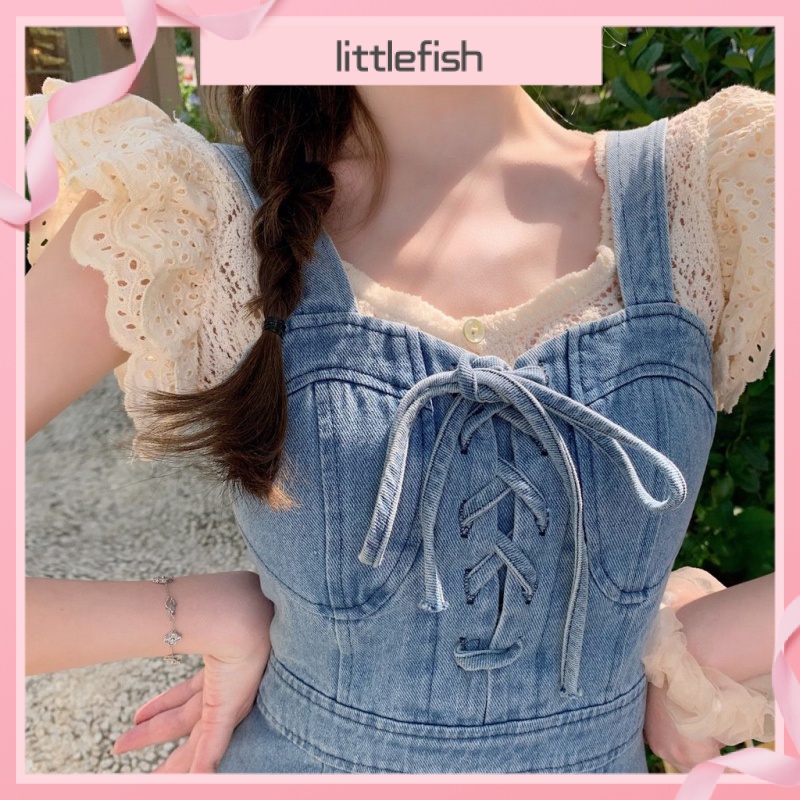 [littlefish] เสื้อยืดแขนสั้น ผ้าถักโครเชต์ ขนาดเล็ก หรูหรา คุณภาพสูง แฟชั่นฤดูร้อน สําหรับผู้หญิง