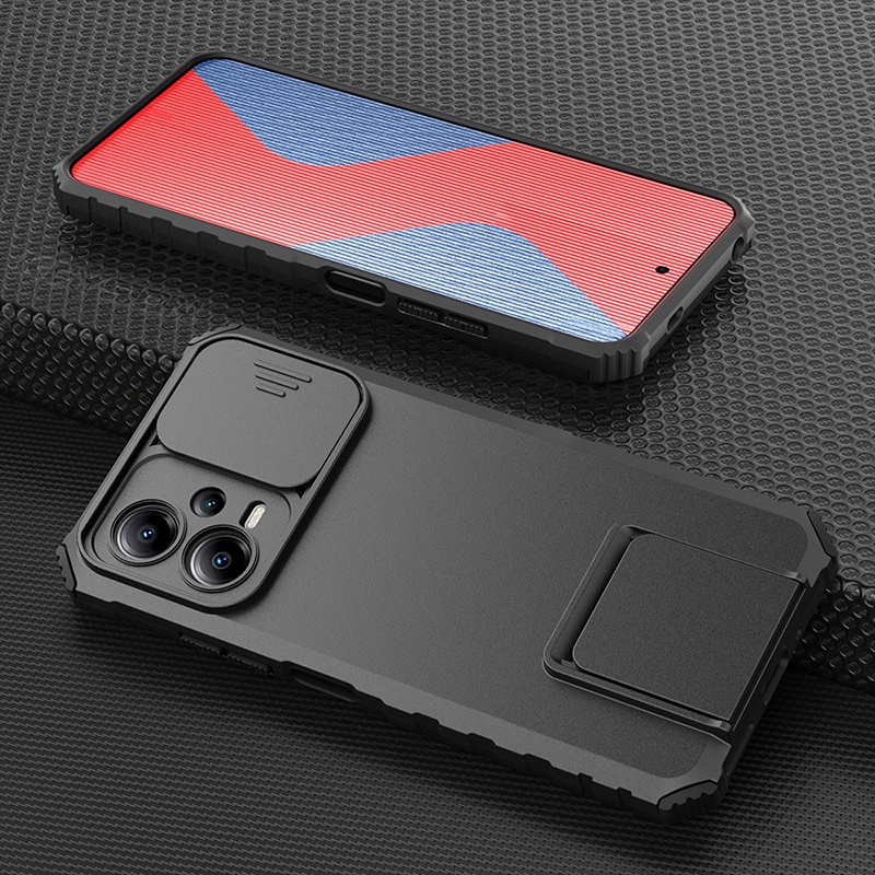 สําหรับ Xiaomi Poco X5 / X5 Pro 5G Hybrid เกราะกันกระแทกขาตั้งกรณีสไลด์เลนส์ฝาครอบป้องกัน
